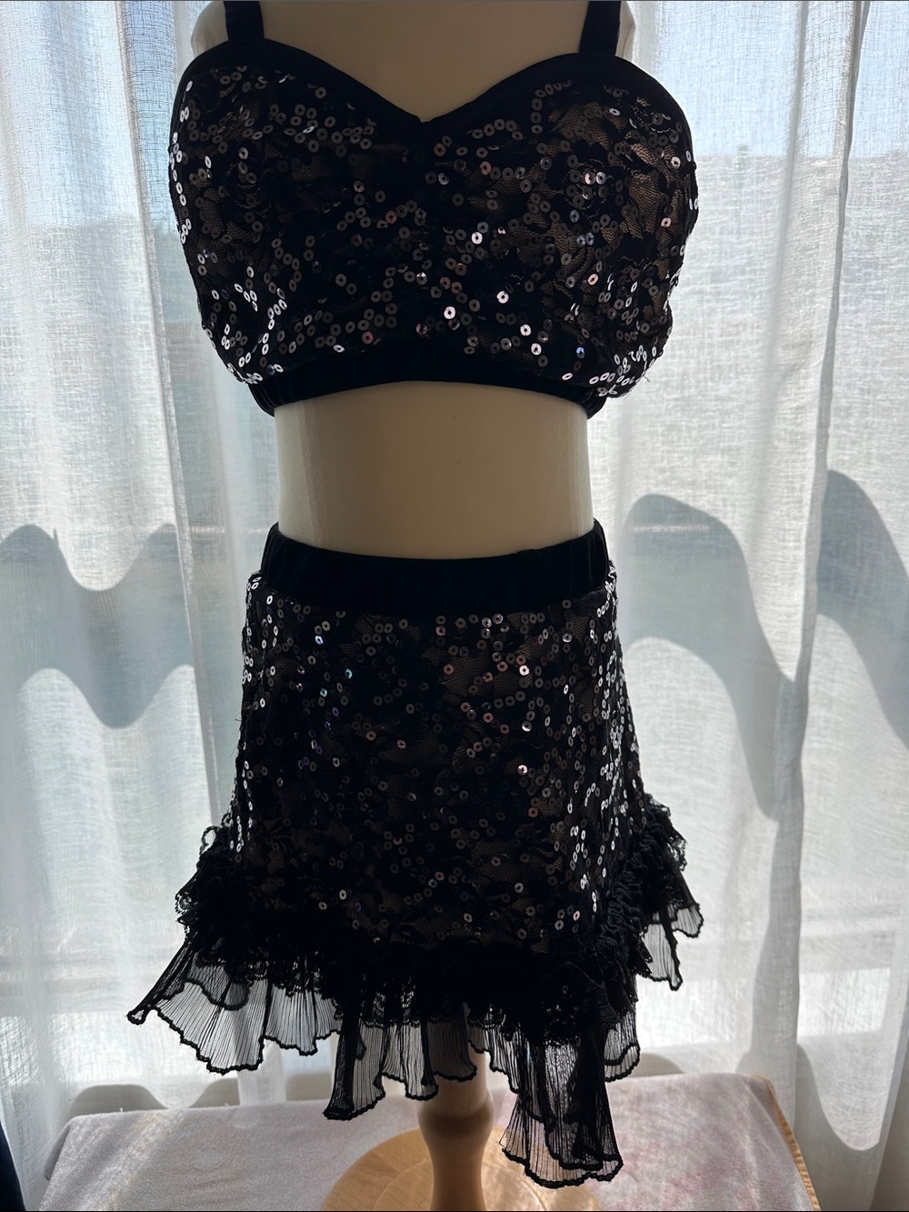 Black Sequin Dance Costume Set for Kids